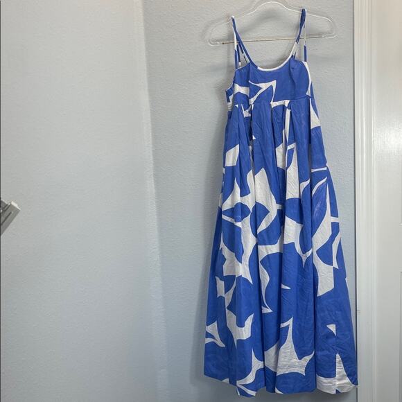 Anthropologie Abstract Leaf Maxi Dress Blue and White Coastal - Picture 2 of 15